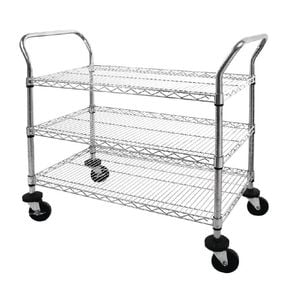 Vogue Chrome 3 Tier Wire Trolley 960x457x910mm Commercial Kitchen Storage Shelving Units Transport Cart