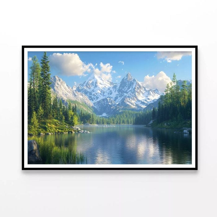 Lake with Trees and Mountains  Print 100% Australian Made 120x90cm  (Poster)