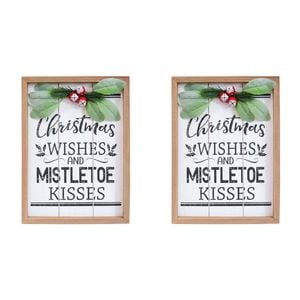 2x LVD MDF Christmas Wishes Sign Wall Hanging Home/Room Bedroom Decor 22x30cm