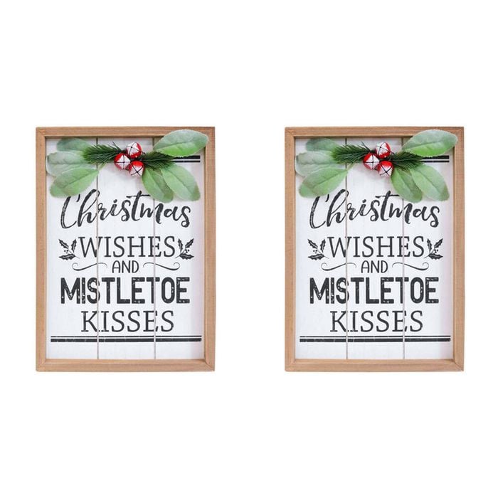 2x LVD MDF Christmas Wishes Sign Wall Hanging Home/Room Bedroom Decor 22x30cm