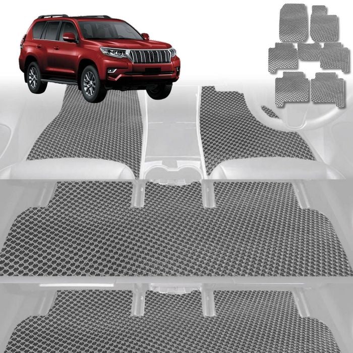 6D Diamond Car Floor Mats for Toyota Prado 2013-2024-Ultimate Set-Grey-Outback GT