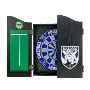 NRL Dartboard and Cabinet Set Dogs Canterbury Bulldogs Team Design Black Finish