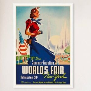 Galrie Vintage 1939 See The World's Fair New York Travel Poster Timeless Charm Artwork, White Frame, 50 x 70cm (20 x 28inch)