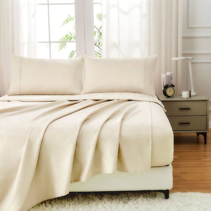 LINENOVA 100% Cotton Luxury Soft Sheet Set-Cream Double