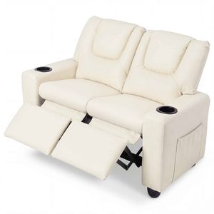 Costway 2Seater Recliner Chair Kid Sofa Adjustable Loveseat PU Beige