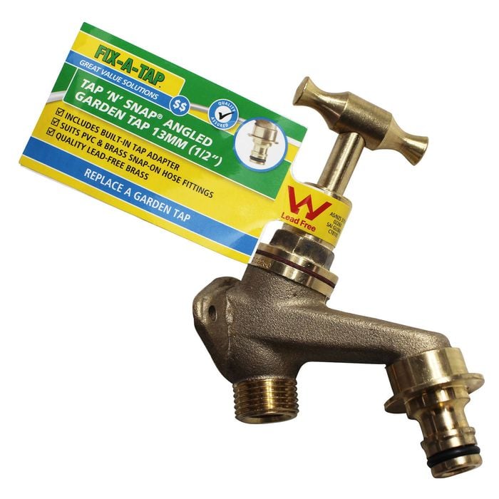 FIX-A-TAP 13mm 1/2" Brass Lead-Free T-Handle Angled Garden Tap 'N' Snap