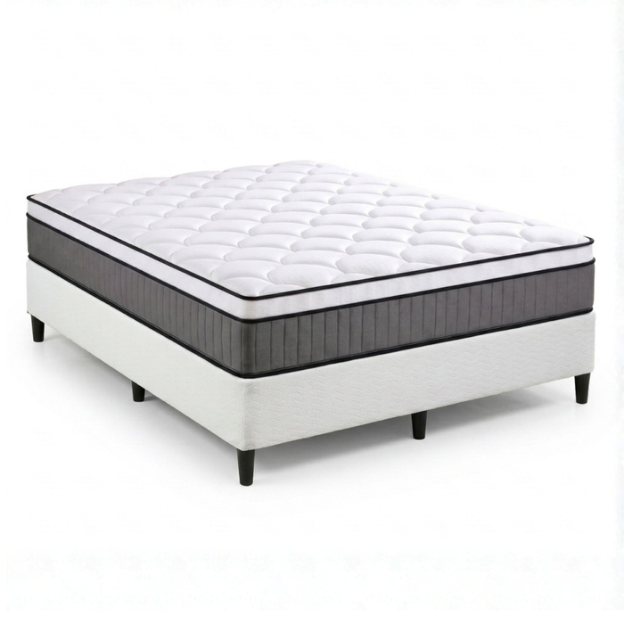 Zinus King Package Set - Fabric Bed Base & Support iCoil Pocket Spring Eurotop Mattress Set – White