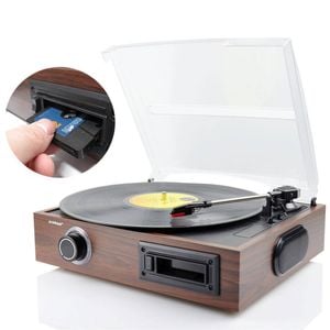 mbeat USB Turntable Vinyl/Cassette to MP3 Recorder/Wooden Record Player Speaker