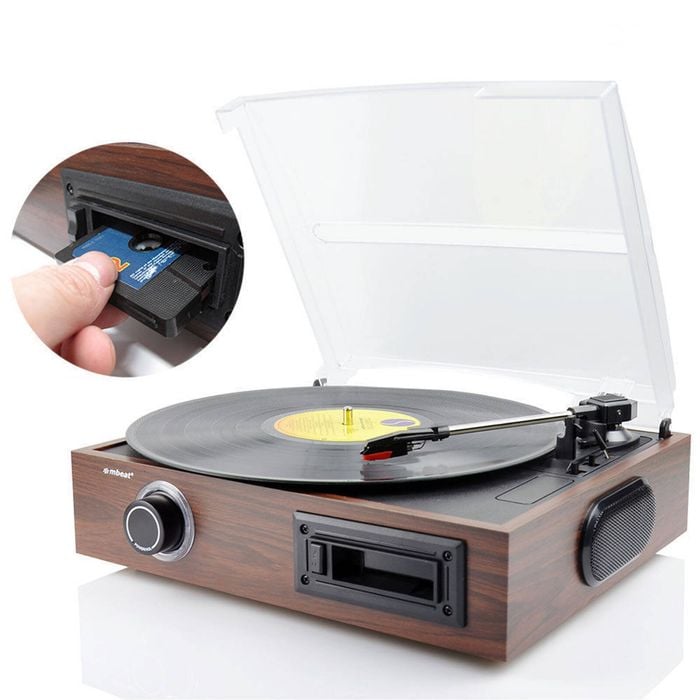 mbeat USB Turntable Vinyl/Cassette to MP3 Recorder/Wooden Record Player Speaker