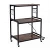 Costway 3tier Kitchen Rolling Utility Cart Power Outlet 10hook Brown