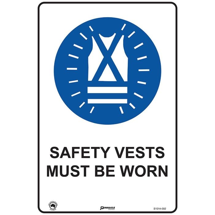 Pinnacle 600 x 400mm Poly Safety Vests Must Be Worn Sign