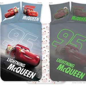 Disney Cars Lightning McQueen Glow in the Dark Kids Quilt Cover Set - Toddler Bed Size