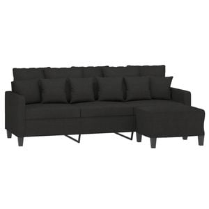 vidaXL 3-Seater Sofa with Footstool 3-Seater Couch Lounge Sofa Black Fabric