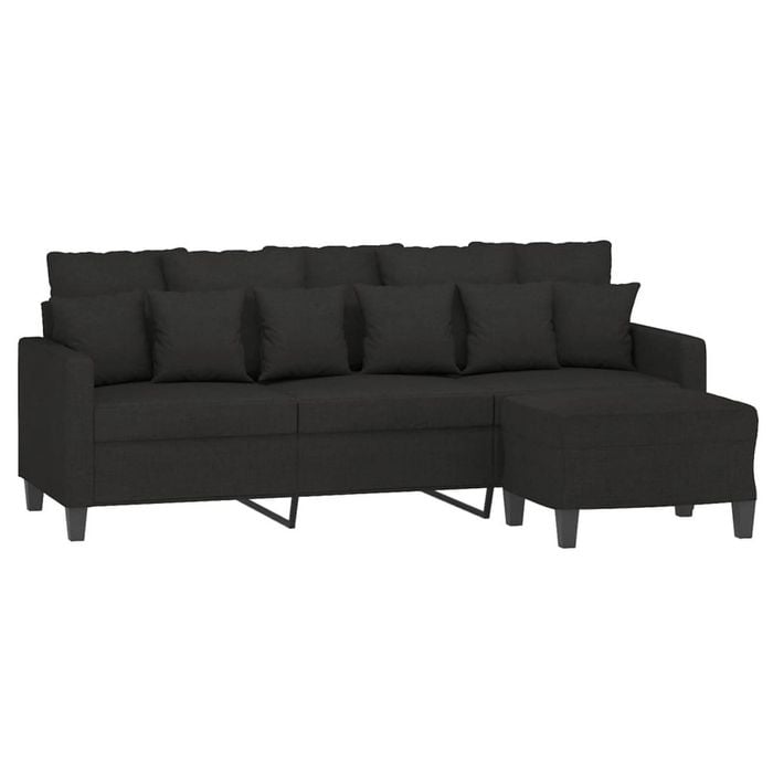 vidaXL 3-Seater Sofa with Footstool 3-Seater Couch Lounge Sofa Black Fabric