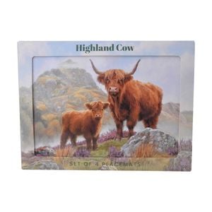 4pc Macneil Highland Cow Rectangle Placemat Set Cork Laminent