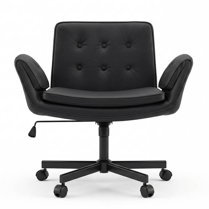 Ufurniture Armless Office Desk Chair with Wide Seat Adjustable Height Swivel Cross Legged Chair Beige