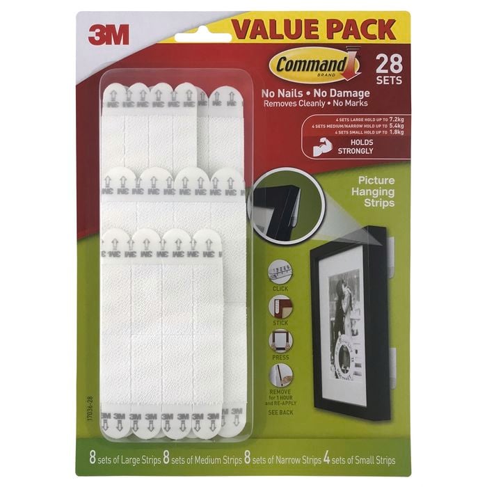 Command™ Adhesive Small Narrow Medium Large White Adhesive Picture Hanging Strips Value Pack - 28pk