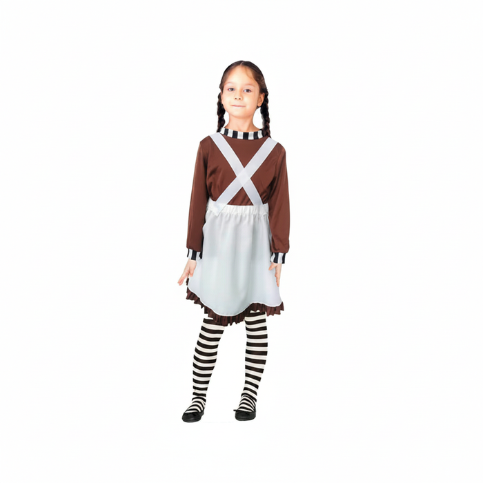 More Than Party Girls Chocolate Worker Costume Brown Dress Apron/Stocking 10-12y