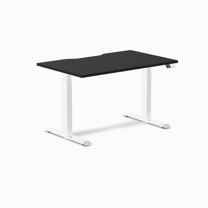 Desky Dual Black Scalloped Melamine Sit Stand Desk 120x75cm White Frame Leg