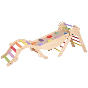Ufurniture Climb Playset Kids Climbing Frame Wood Rocking Arch Slide Set w/Double Sided Ramp and Montessori Alphabet Puzzle