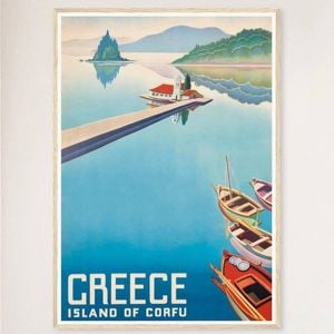 Galrie Corfu Greece Vintage Travel Poster: Stunning Artwork of Idyllic Island Artwork, Wood Frame, A3 30 x 42cm (12 x 16inch)
