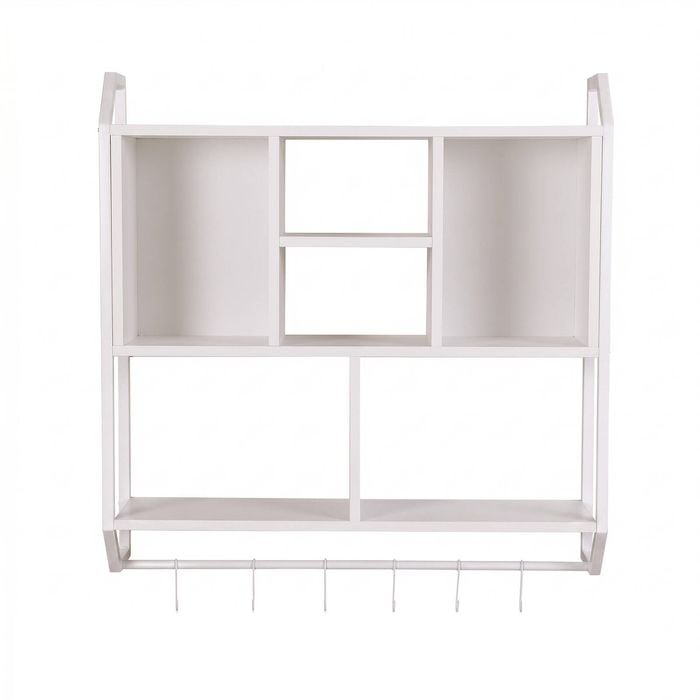 Artiss Floating Wall Shelf 6 Hooks 73.5x74CM White