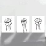 3pcs Black Fist Black Bold Lines Print 100% Australian Made 3 x 40x60cm (Metal Print)