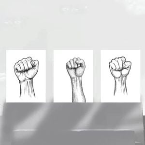 3pcs Black Fist Black Bold Lines Print 100% Australian Made 3 x 40x60cm (Metal Print)