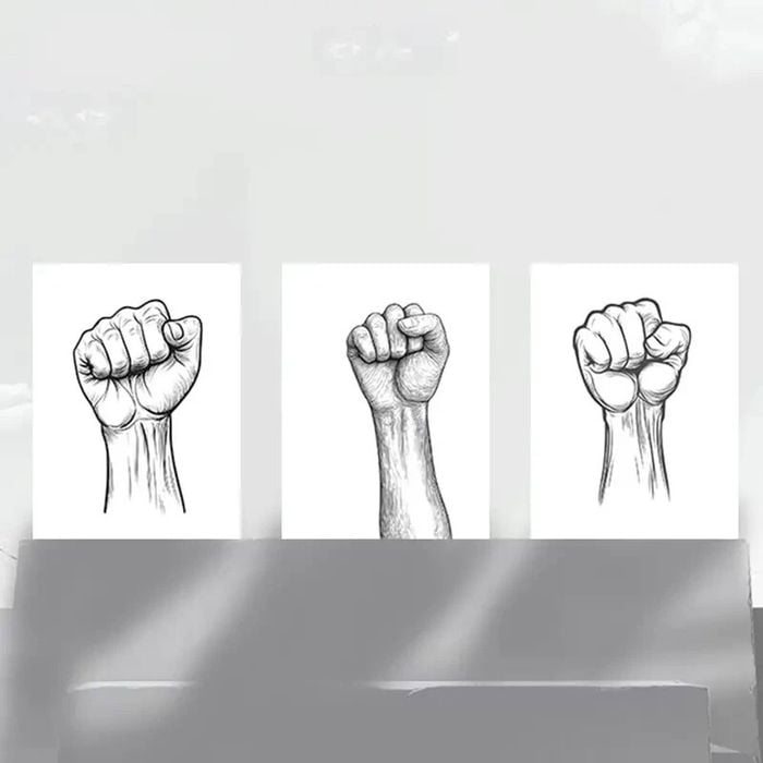 3pcs Black Fist Black Bold Lines Print 100% Australian Made 3 x 40x60cm (Metal Print)