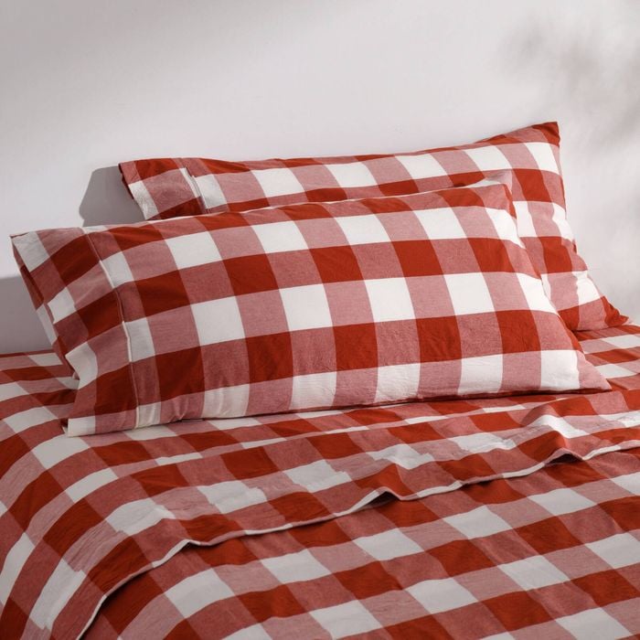 Dreamaker Remy Washed Cotton Yarn Dyed Check King Pillowcase Rust Twin Pack