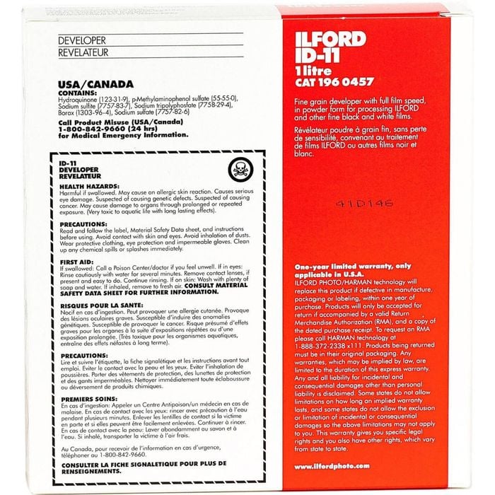 Ilford ID-11 Film Developer (Powder) for Black & White Film - Makes 1 Litre