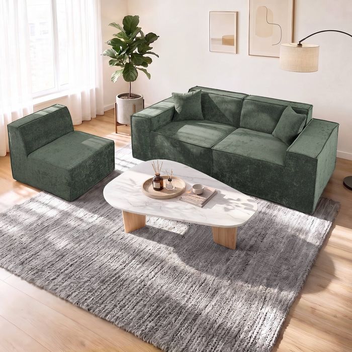 Oikiture Modular Sofa Compressed Convertible Couch 300cm Chenille Green