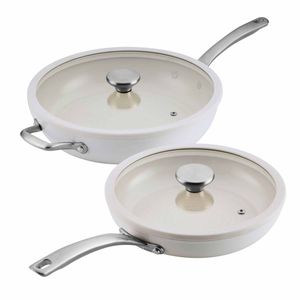 Circulon Halo With LaserDefense(TM) Ceramic Nonstick Induction 25/30cm Covered Skillet Set Pearl White