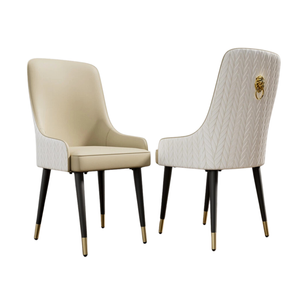 P&P Grey Set Of 2 Dining Chairs With Quilted Back & Lion Ring Handle – Gold-Tipped Legs