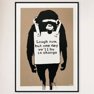 Galrie Banksy Laugh Now Art Print 2003 - Iconic Wall Decor, Black Frame, 50 x 70cm (20 x 28inch)