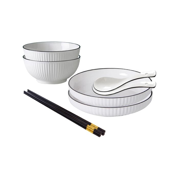 SOGA White Japanese Style Ceramic Dinnerware Set of 4
