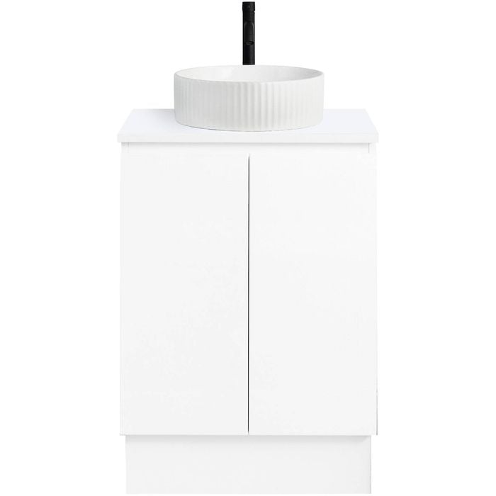 CIBO 600mm White Nordic Full Height Bathroom Vanity With White Gloss Fluted Basin