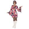 Women's 60s Go Go Girl Halloween Costume – Colourful Mini Dress with Head Scarf Multi Colour, Small