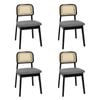 Levede 4pc Rattan Solid Wood Fabric Seat Dining Chairs - Black