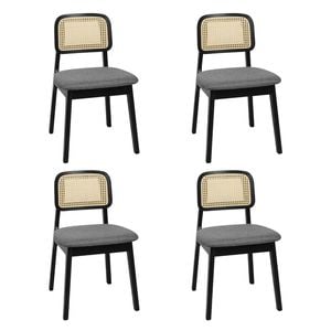 Levede 4pc Rattan Solid Wood Fabric Seat Dining Chairs - Black