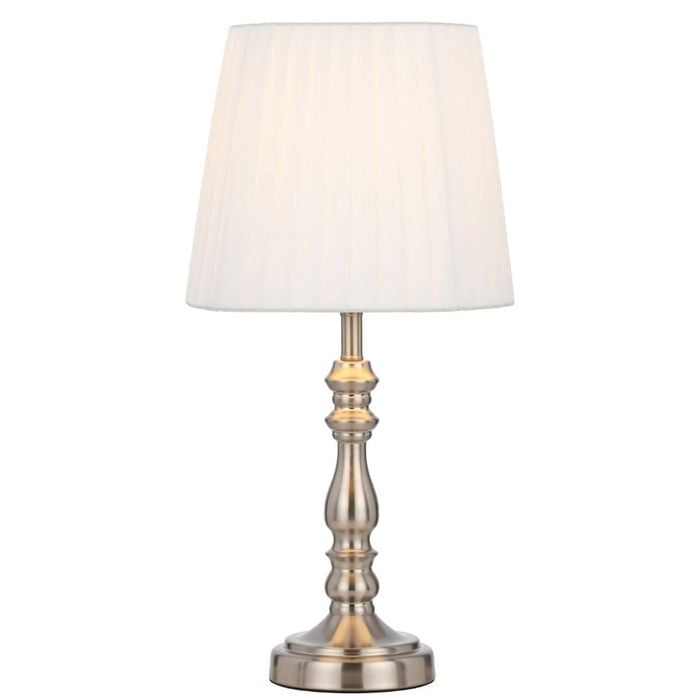 Telbix Vida Vintage Table Desk Lamp Light Metal Fabric Chrome Ivory Polished