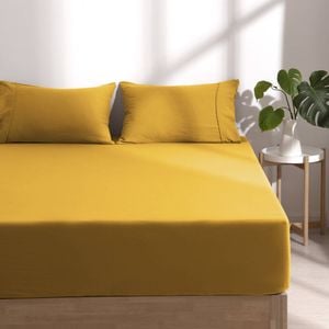 Dreamaker Superfine Washed Microfibre Combo Fitted Sheet Set Mustard Super King Bed