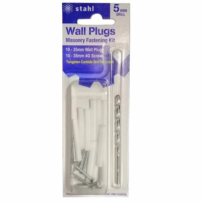 STAHL Masonry Kit 5mm Drill With 35mm White Wall Plugs