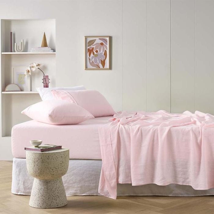 Vintage Design Homewares Super King Blush  French Linen Sheet Set