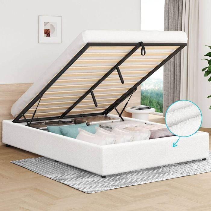 Alfordson Bed Frame Double Gas Lift Storage Base Boucle