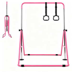 Advwin Foldable Kids Gymnastics Bar w/5 Adjustable Height for Girls & Boys Home Training, Pink