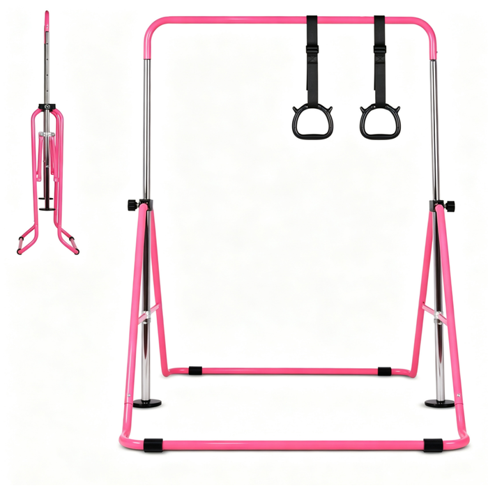 Advwin Foldable Kids Gymnastics Bar w/5 Adjustable Height for Girls & Boys Home Training, Pink