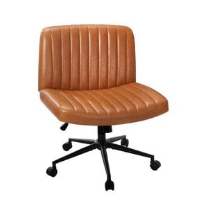 Oikiture Armless Office Desk Chair Leather Brown