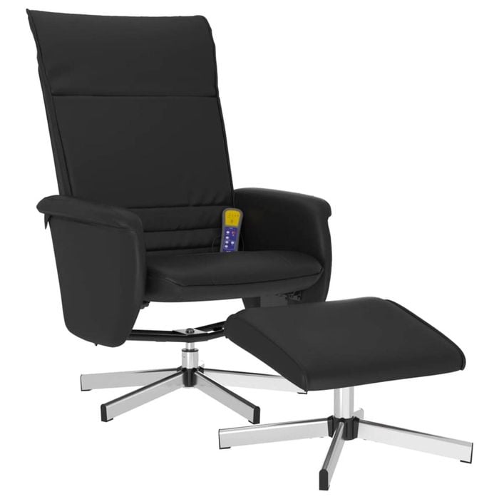 vidaXL Massage Recliner Chair with Footstool Single Sofa Black Faux Leather