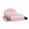 Oikiture Double Size Bed Frame LED Shell Headboard with Drawers Velvet Pink